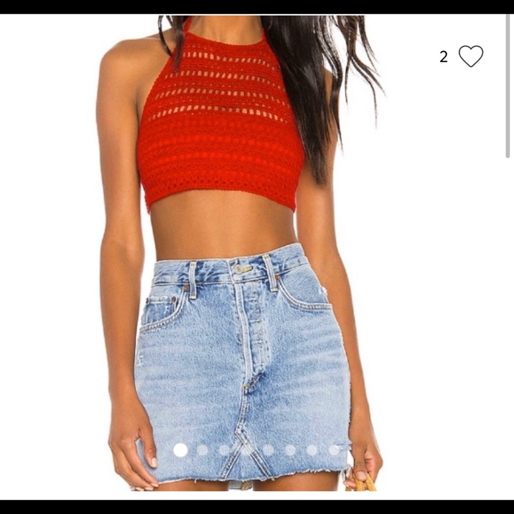 Superdown red crotchet halter top